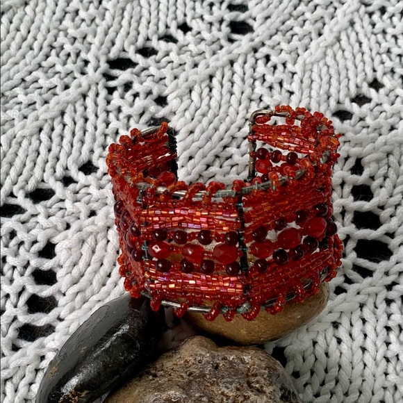 Beaded Cuff Metal Bracelet - Picture 4 of 5